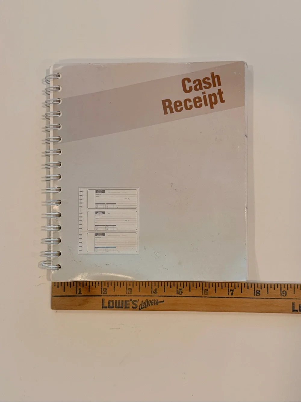 Cash Receipt Spiral Notebook - White with Brown Text